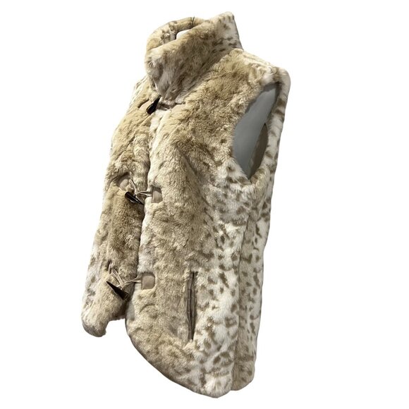 Coldwater Creek Snow Leopard Faux Fur Vest, Button, Pockets, L - Picture 8 of 10